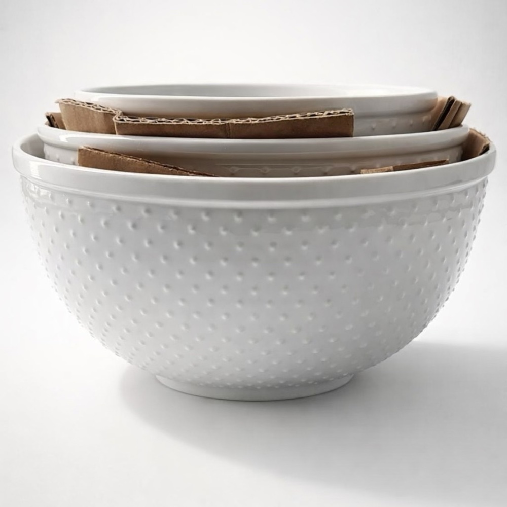 Williams Sonoma Swiss Dot Ceramic WHITE Mixing Bowls Set of 3 NWOB